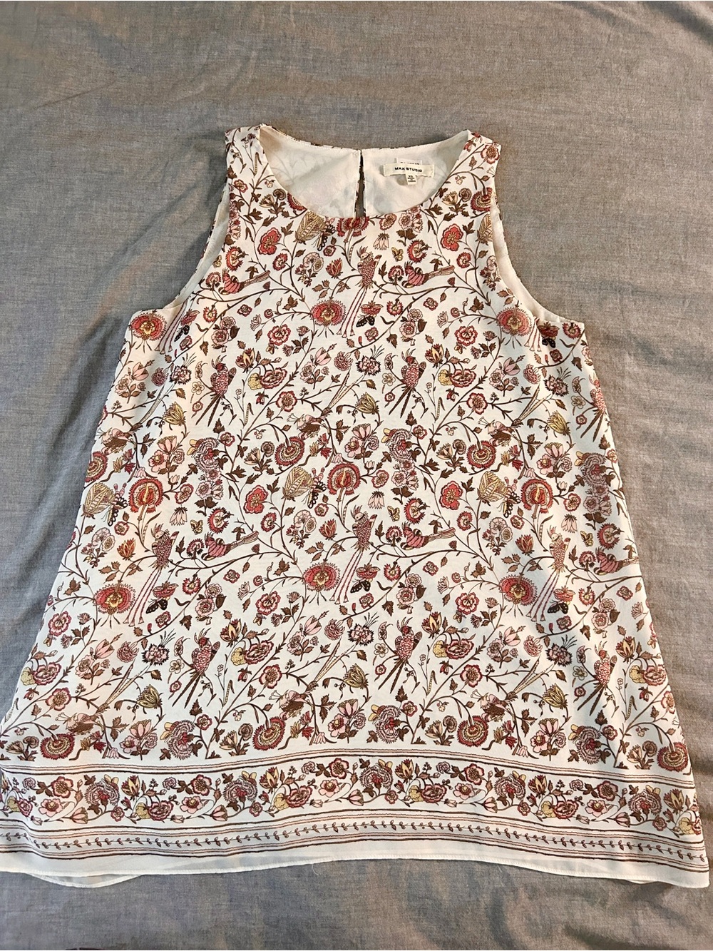 Max Studio White Sleeveless Tunic with Rust & Gold Floral Print
